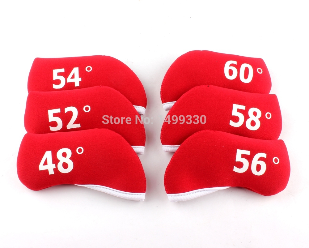 ?6PCS   ̾  Ŀ ׿ 48 - 60 / 6pcs Red Golf Iron Head Cover Neoprene For 48 - 60 Wedge